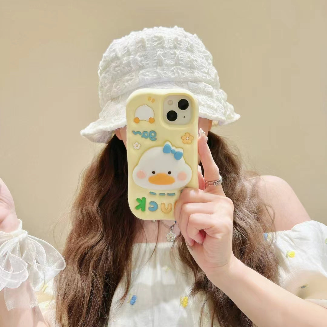 Yellow Duck With Holder Silicon Phone Cases For iPhone