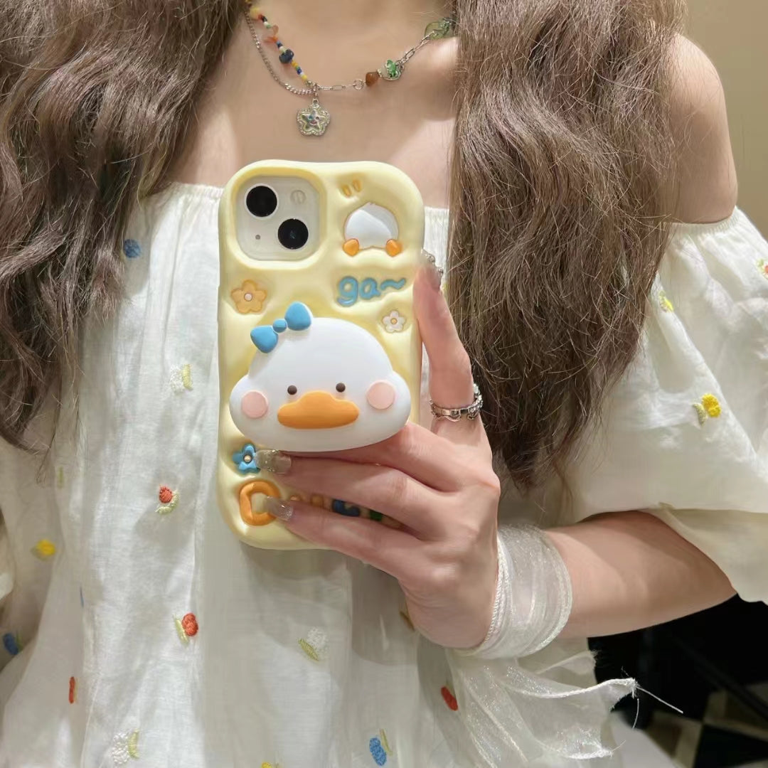 Yellow Duck With Holder Silicon Phone Cases For iPhone
