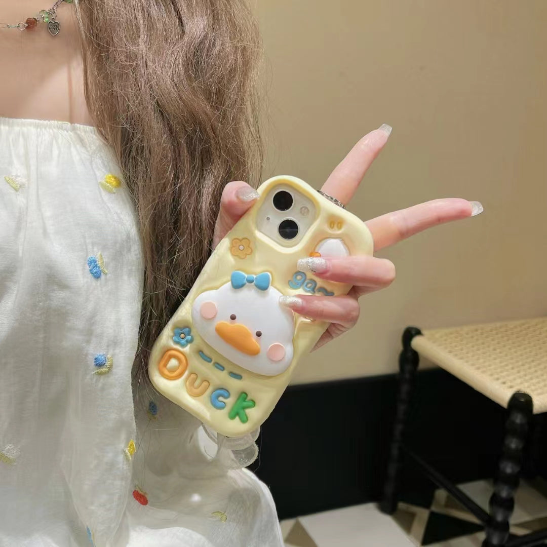 Yellow Duck With Holder Silicon Phone Cases For iPhone