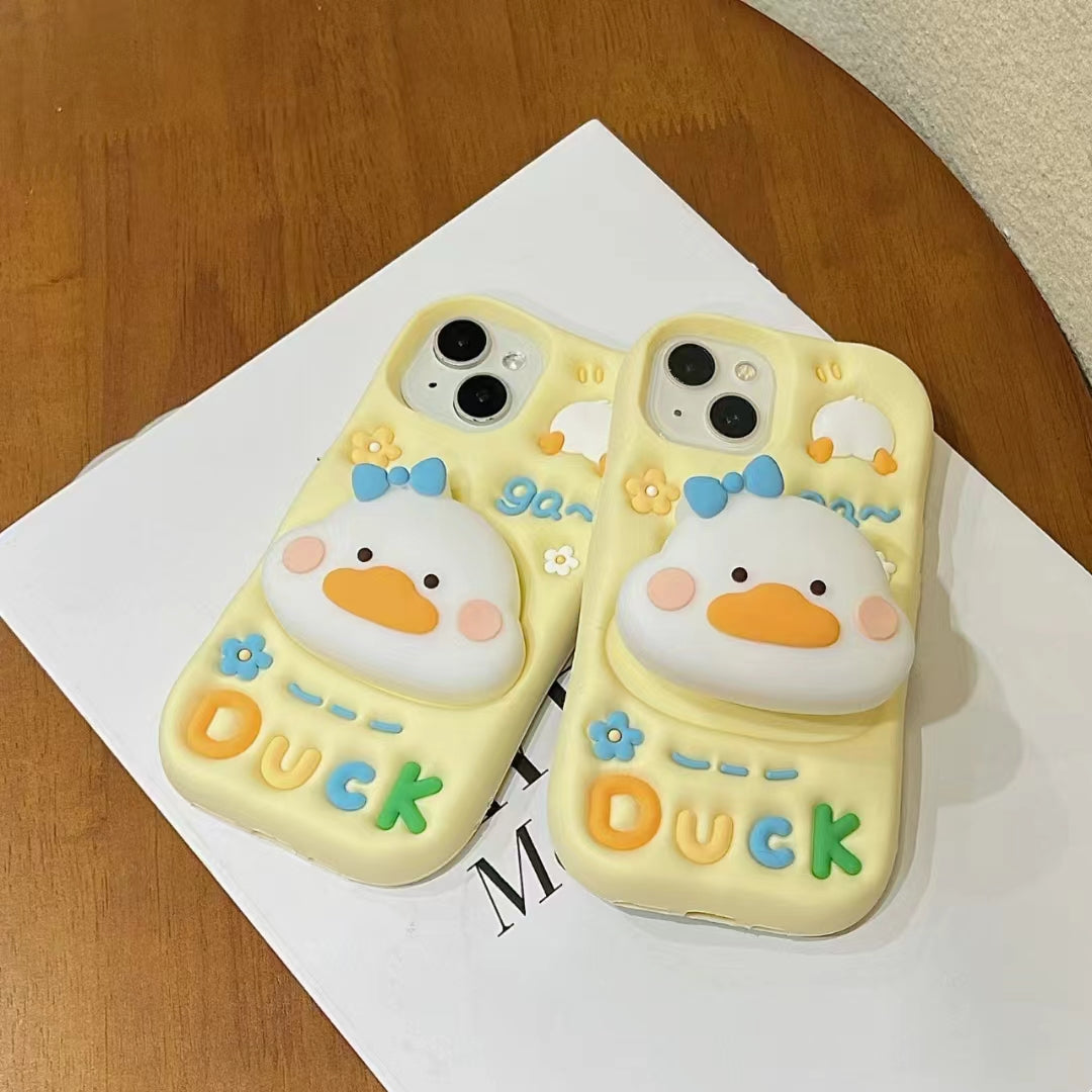 Yellow Duck With Holder Silicon Phone Cases For iPhone