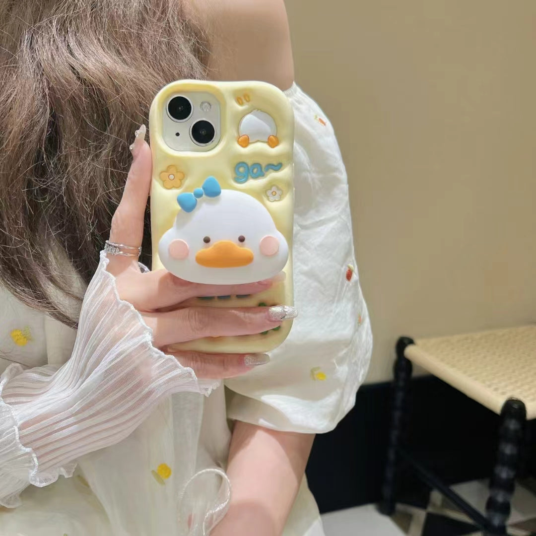 Yellow Duck With Holder Silicon Phone Cases For iPhone