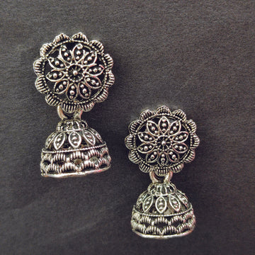 e Oxidised Plated Jhumki Earrings
