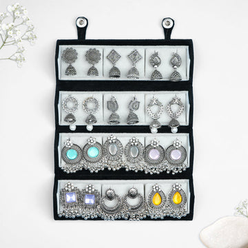 set of 12 oxidized designer  earrings with folding jewlelry box