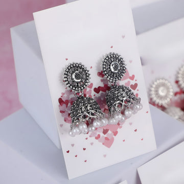oxidised silver-plated jhumka earrings