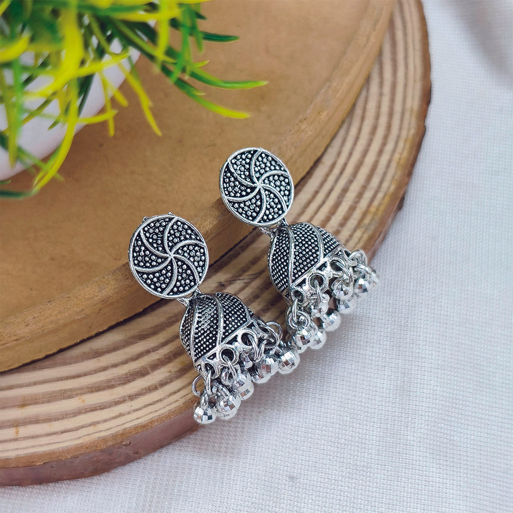 JewelMaze Oxidised Plated Jhumki Earrings - 1320016