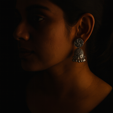 JewelMaze Oxidised Plated Jhumki Earrings - 1320016