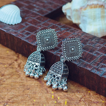 JewelMaze Oxidised Plated Jhumki Earrings - 1320012