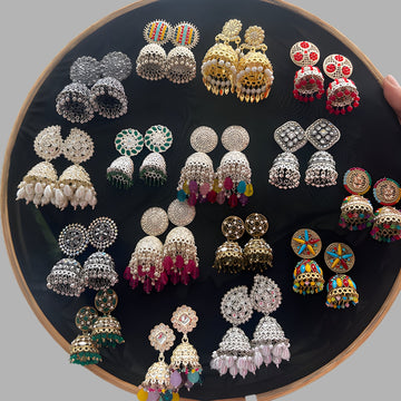 assorted traditional Indian jhumka earrings. (PACK OF 16)