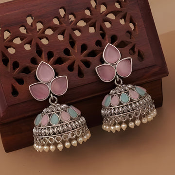 oxidized silver-plated dome-shaped jhumka earrings