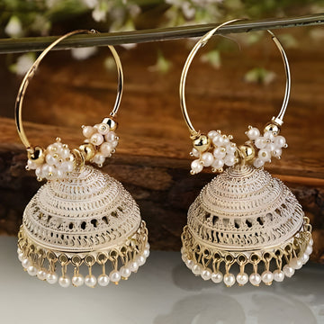 traditional gold-plated jhumka hoop earrings
