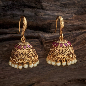 Kushal's Fashion Jewellery gold-plated, stone-studded, dome-shaped jhumka earrings