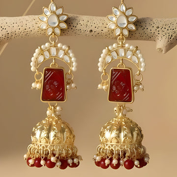Karatcart gold-plated, kundan-studded jhumka earrings