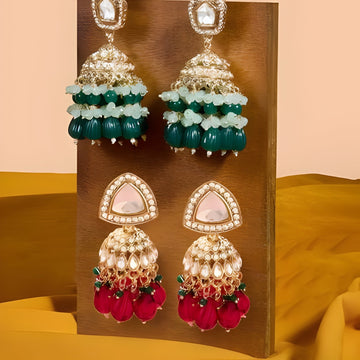 Zaveri Pearls multicolor stones cluster beads drop jhumki earrings