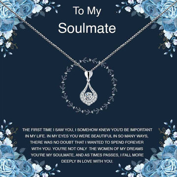 Women's Silver Plated Teardrop Pendant With To My Soulmate Message Card