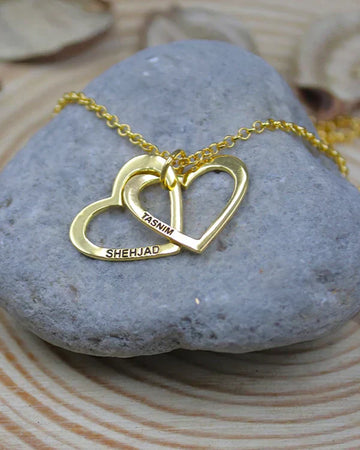 Personalized Two Heart Engraved Name Necklace