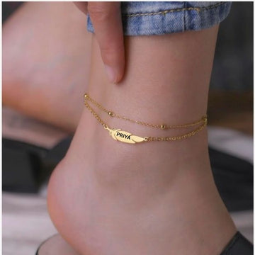 Customised Beautiful Double Chain Boho Feather Anklet