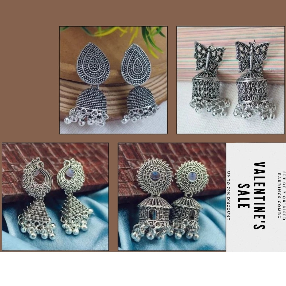 Set Of 7 Oxidised Earrings Combo