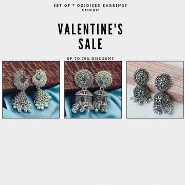 Set Of 7 Oxidised Earrings Combo