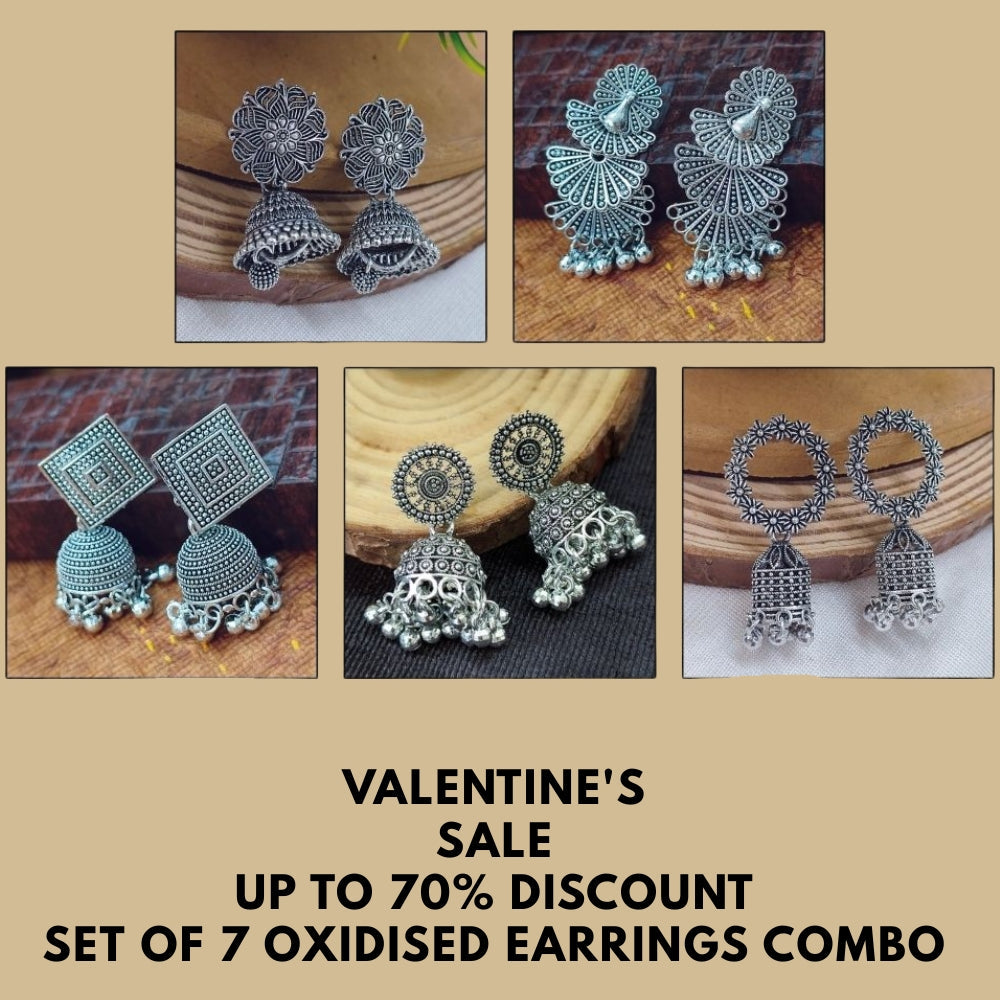 Set Of 7 Oxidised Jhumki Earrings Combo,s