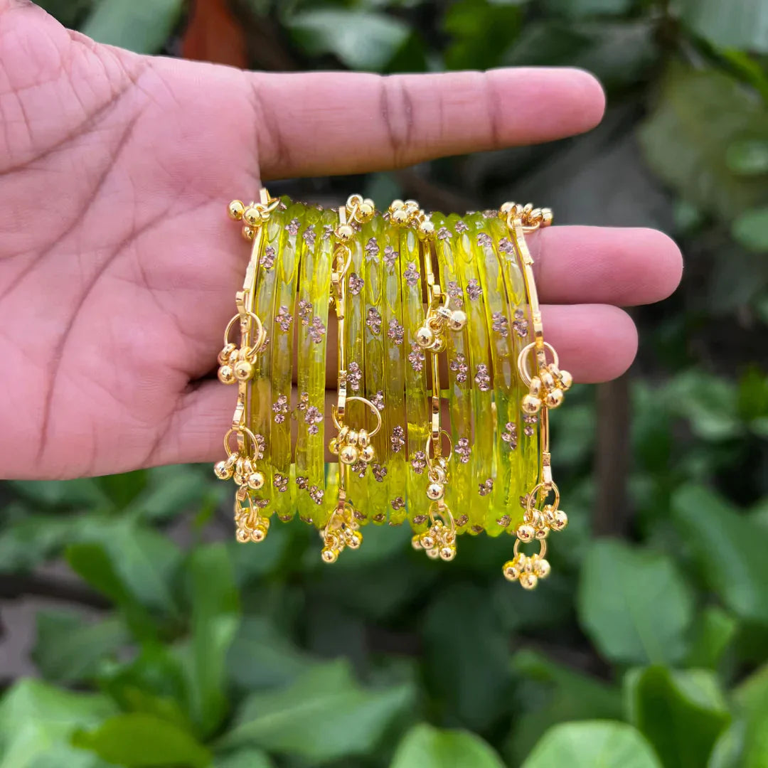 Kashmiri Ghunghroo Bangles Set | 16 Pieces Traditional Bangles – Shivratri Green