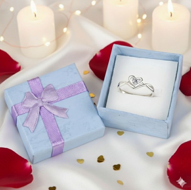 Devora Sizzling Solitaire Adjustable Heart For Women & Girls Stainless Steel Zircon Sterling Silver Plated Ring