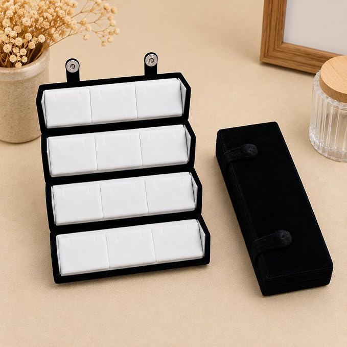 CLASSECRAFTS Velvet 12 Pair Earrings Organizer Jewellery Box Storage Organiser for Studs, hoops and Accessories For Women and Girls Vanity Box (Black)
