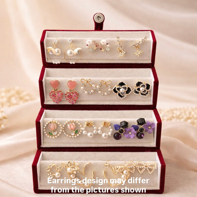 Set of 12 Korean Earrings with Black Jewellery Box