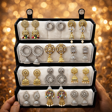 Set of 12 Oxidised Jhumka with Black Jewellery Box