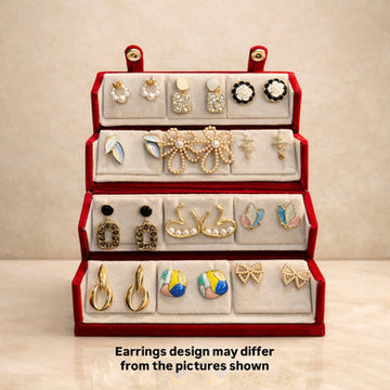 Set of 12 Korean Earrings with Black Jewellery Box
