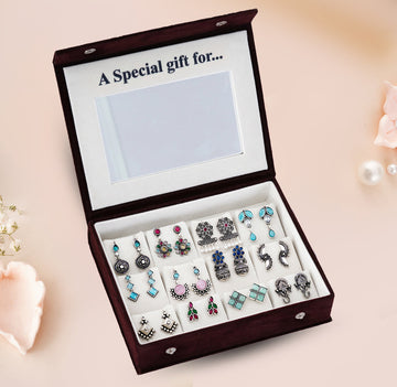 Blushing Mirror Box - 12 Oxidised Multicolor Earrings Set with Sandesh Patra