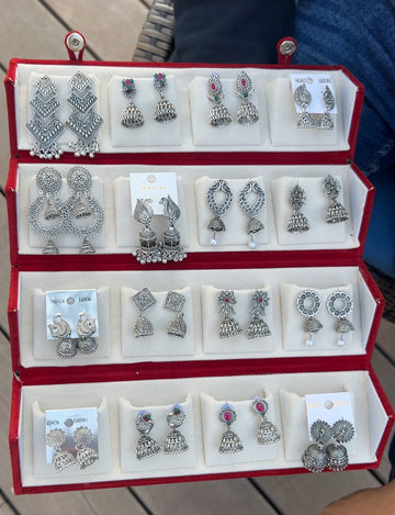 16 PC OXIDISED JHUMKAS + GOLD BOX