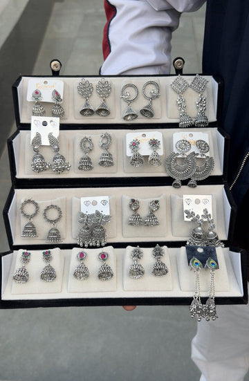 16-32 PC OXIDISED JHUMKAS + RED BOX 3.0