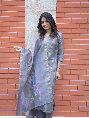 Women Violet Tissue Printed Kurti Set EKS127
