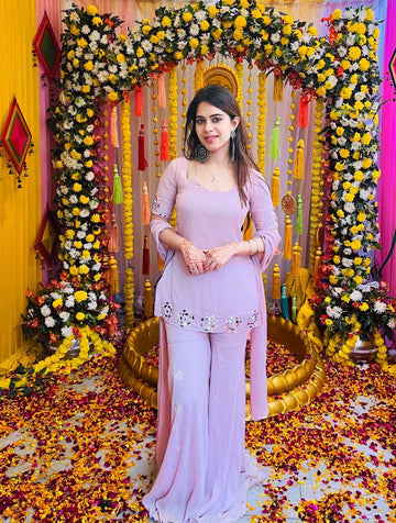 Lilac Mirror Work Sharara Set