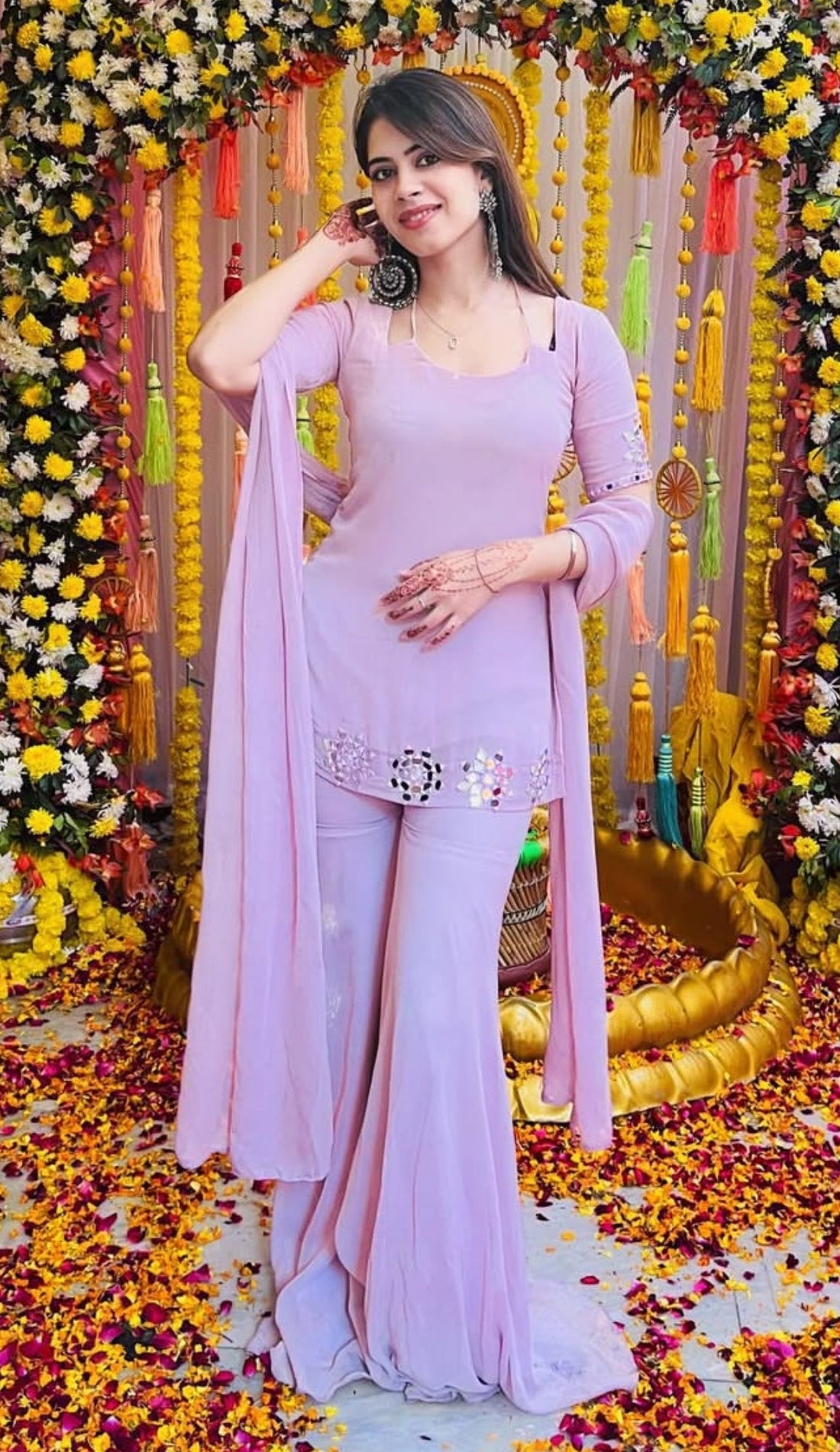 Lilac Mirror Work Sharara Set