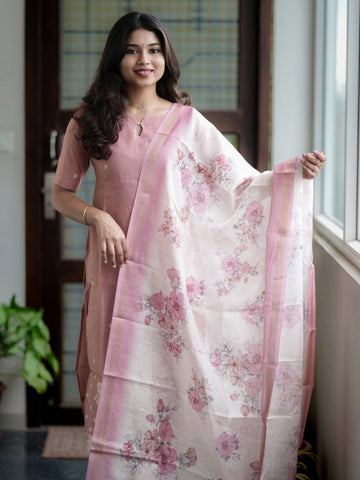 Premium Blush Floral Kurti Set 🌸
