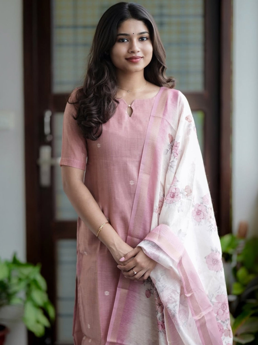 Premium Blush Floral Kurti Set 🌸