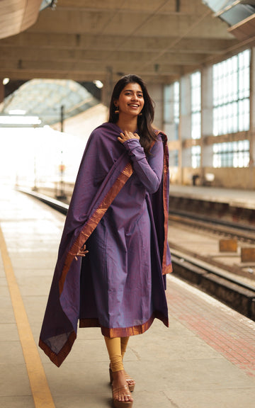 Kadhalar Dhinam Dark Purple (Kurti+Dupatta)