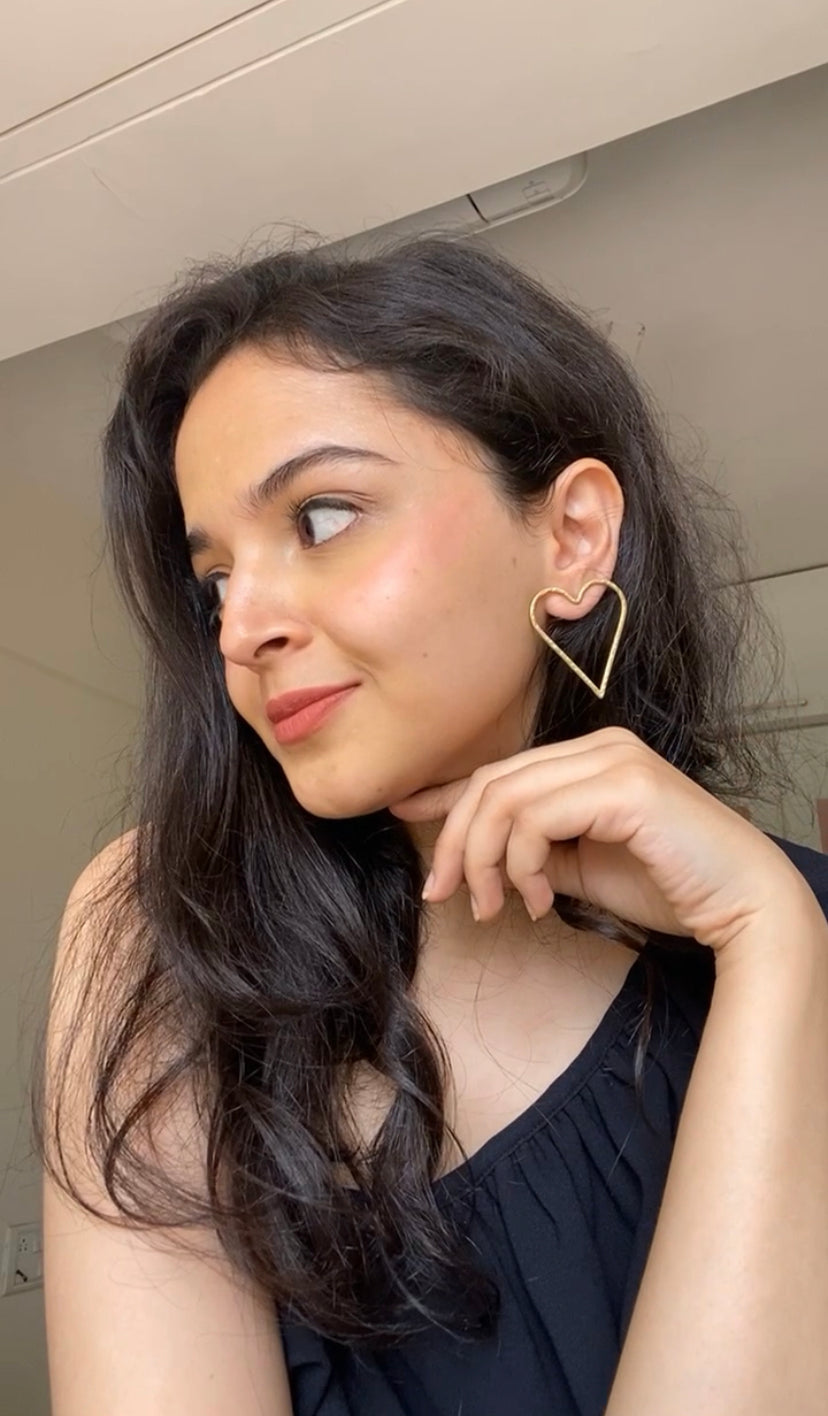 Heart Earring - Statement Brass Earring
