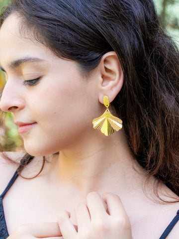 Gingko Leaf Brass Handcrafted Earring (Anti Tarnish)