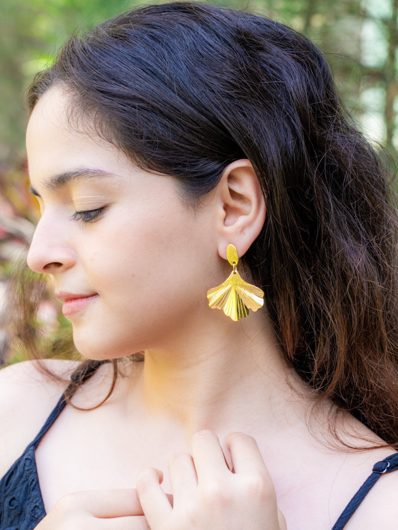 Gingko Leaf Brass Handcrafted Earring (Anti Tarnish)