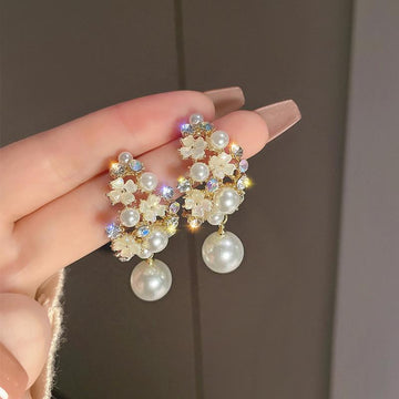 Luxury Floral Pearl Drop Earrings