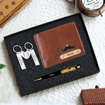 Custom Men’s Leather Wallet, Pen & Keychain Set